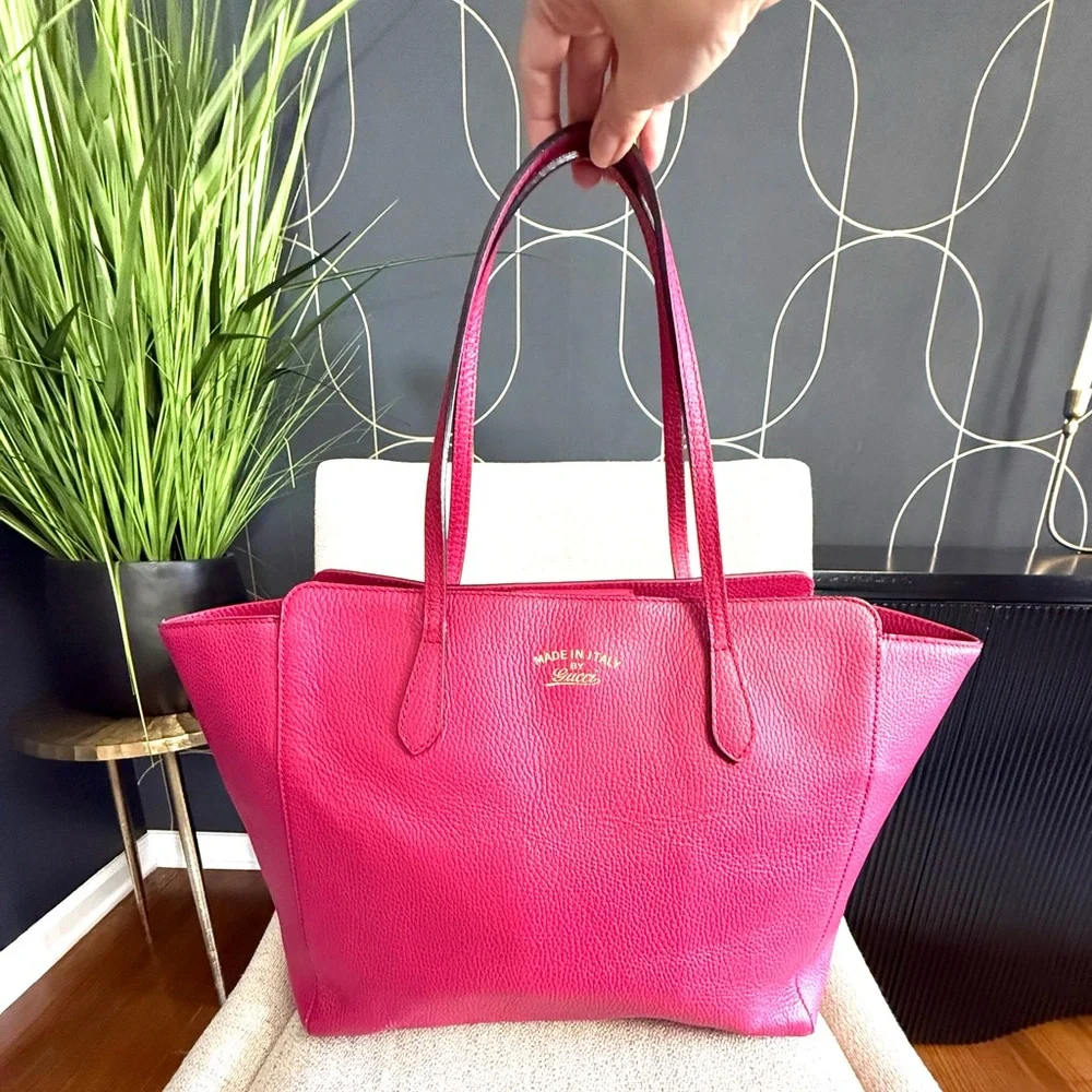 Gucci authentic pink leather large Swing tote bag beige lining